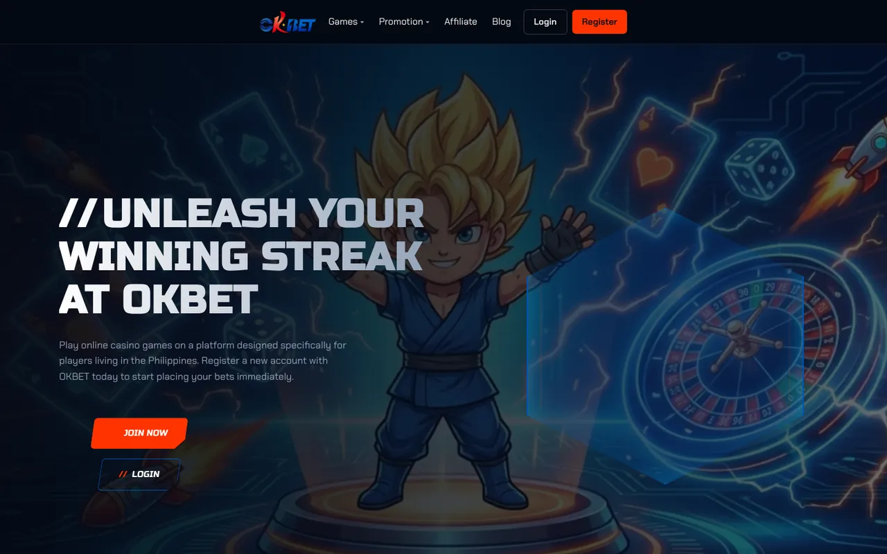 Okbet homepage screenshot
