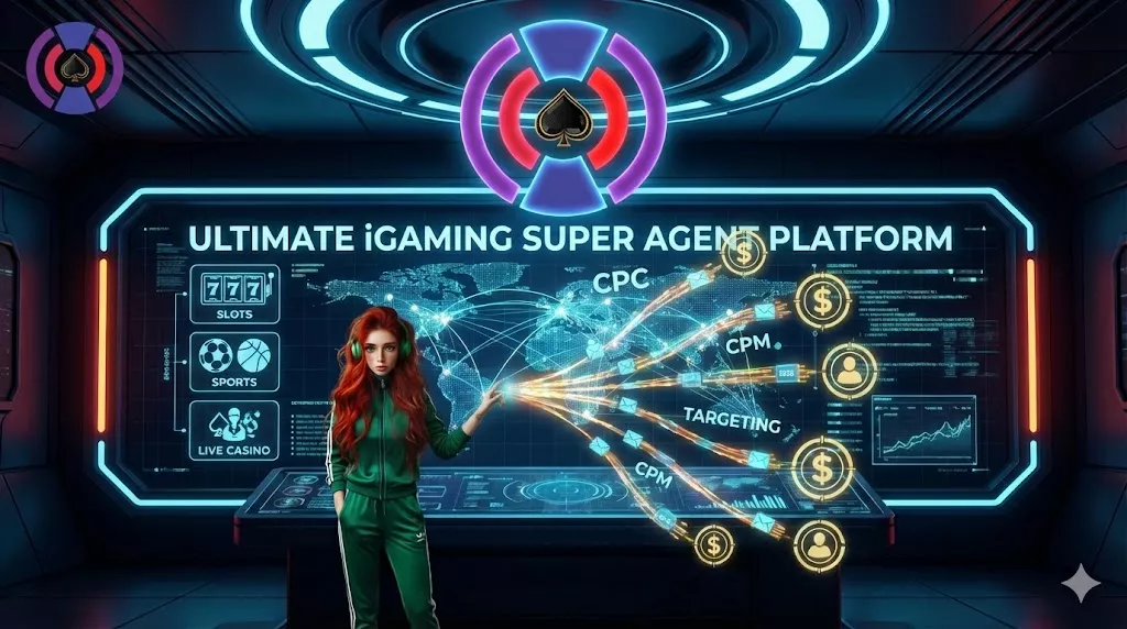 AidsAgent media buying strategy illustration, showing precision ad targeting and traffic acquisition through a digital ad exchange interface.