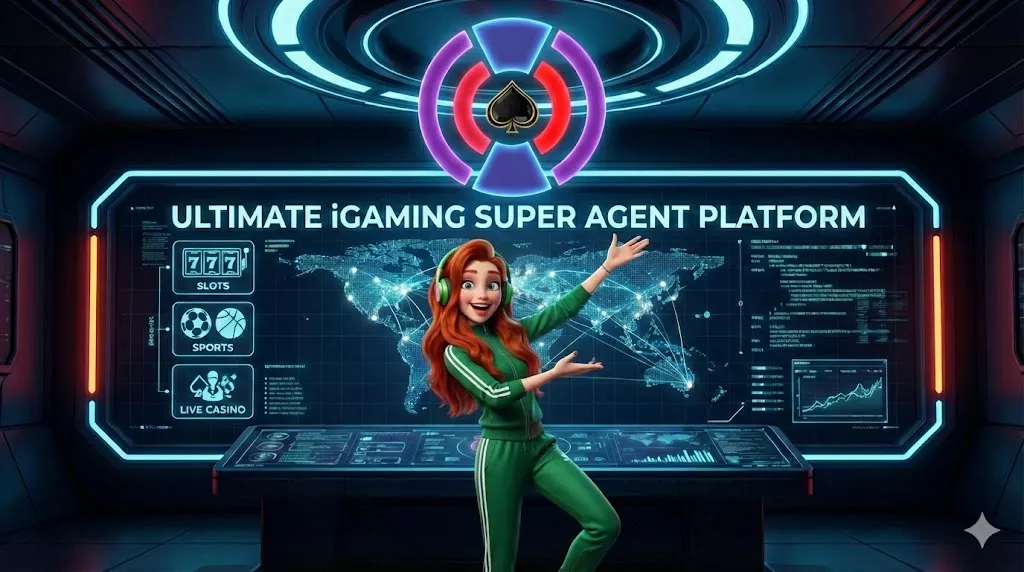 AidsAgent ultimate iGaming super agent platform command center, overseeing global market reach and diverse gaming verticals.